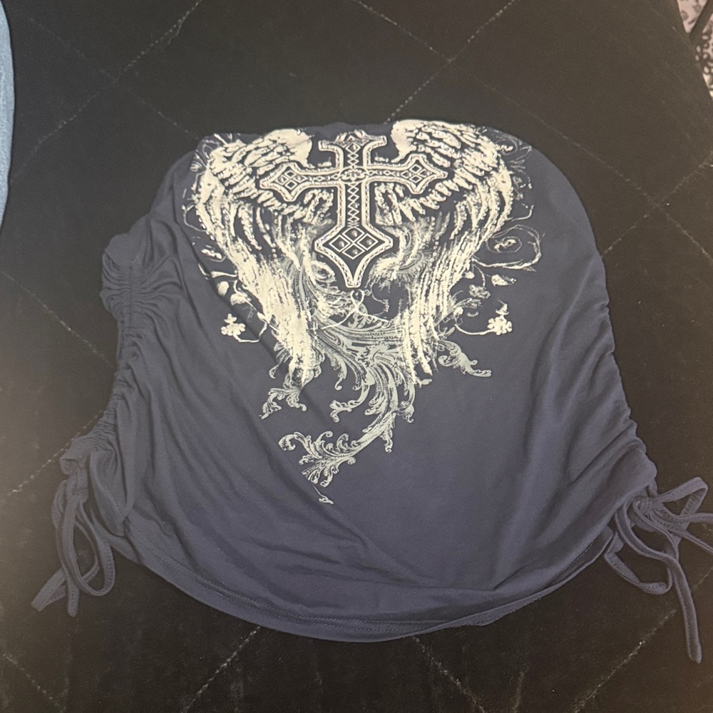 Navy Top with Cross and Wings Design